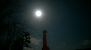 The 17th CVI monument on East Cemetery Hill at night.